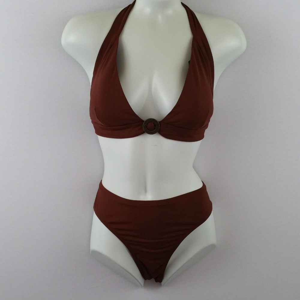 Perry Ellis Bikini Brown Lined Tie Halter